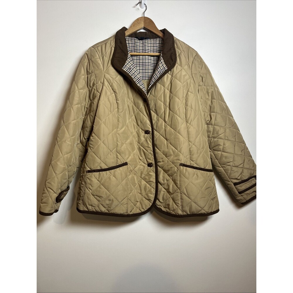 St John's Bay Jacket Women's XL Beige Corduroy Pockets Button Up Quilted Button
